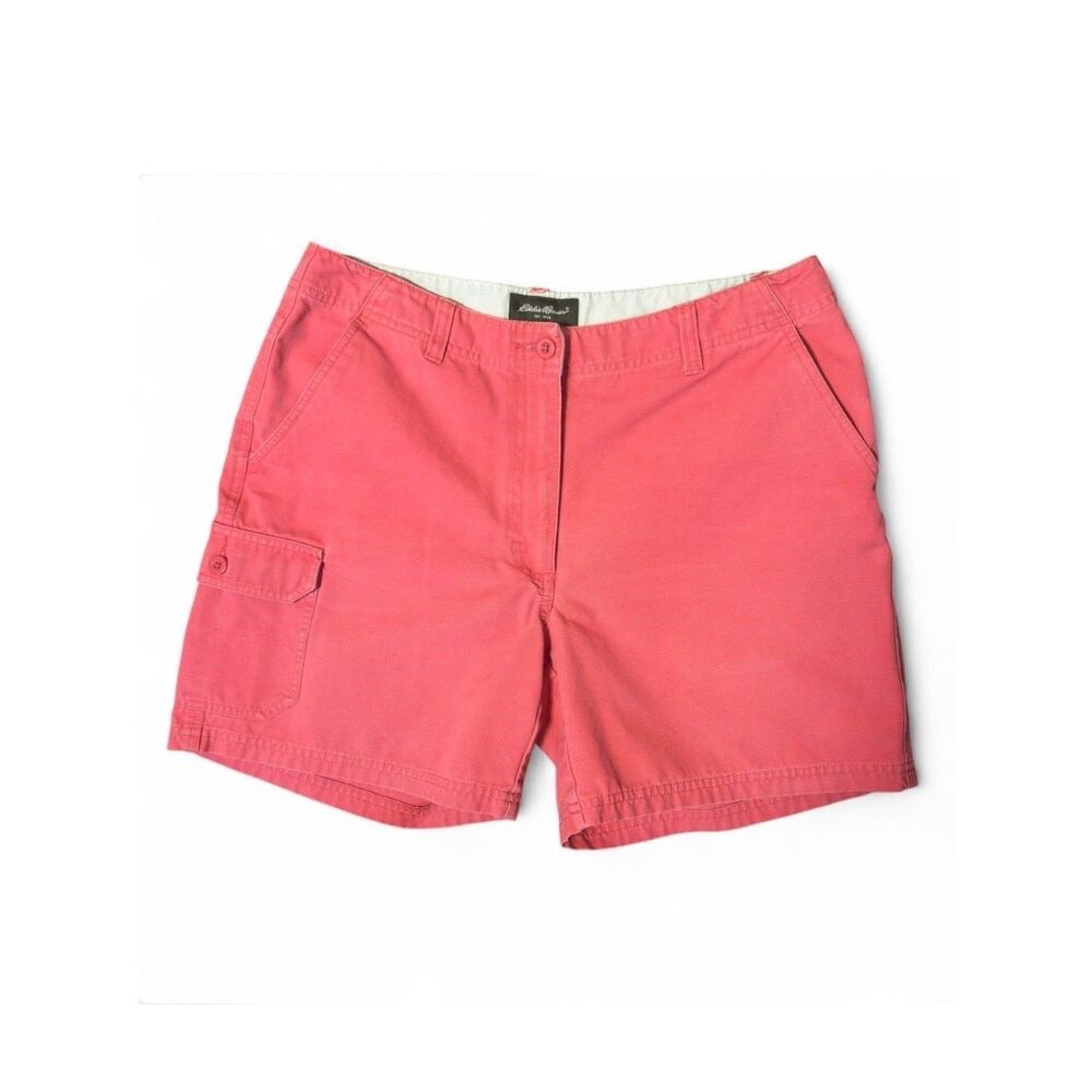 y2K Eddie Bauer Women's Pink Cargo Shorts Size 8 100% Cotton Hiking Outdoor
